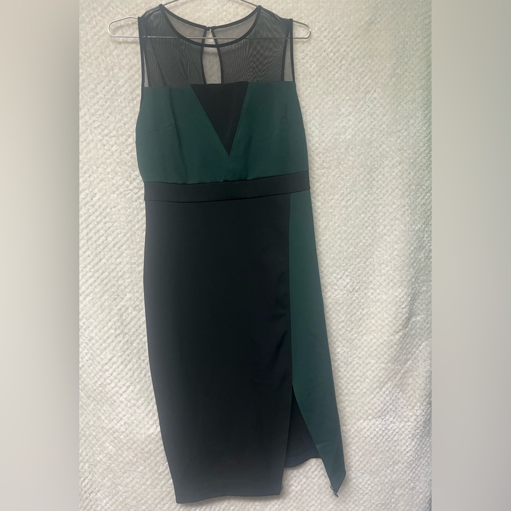Beige by eci Body Shaping Sheath Dress Black and Green Sleeveless Slit Small
